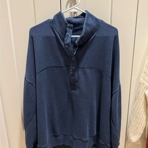 Aerie women’s Navy Blue quarter Button-Up Sweatshirt